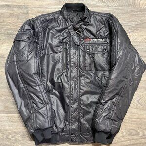VTG Chevrolet Black Nylon Bomber Jacket Mens Medium Insulated Zipper Outerwear